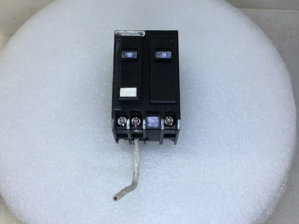 Low Price GE THQL2150GFI 50 Amp 2 Pole 120V Circuit Breaker GFCI - Short Wire w/ Flaw