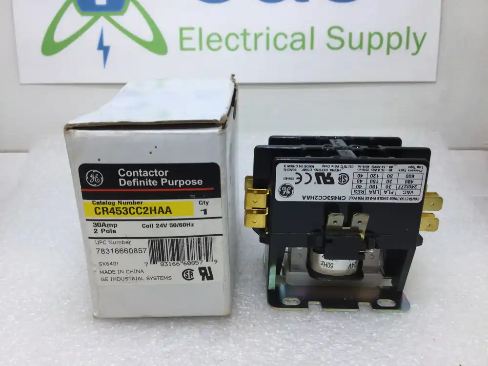 GE General Electric CR453CC2HAA 30 Amp 2 Pole 24V Coil 50/60HZ Definite Purpose Contactor Low Price
