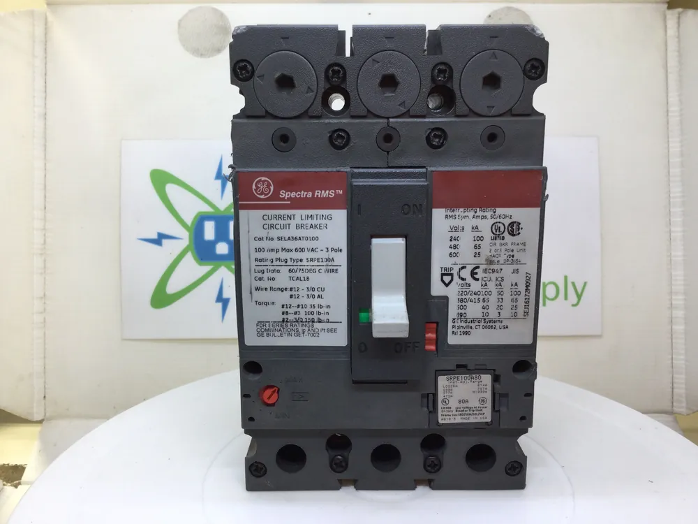 Brand New GE SELA36AT0100 100 Amp 3 Pole Circuit Breaker 80 Amp Rated Plug SRPE100A80