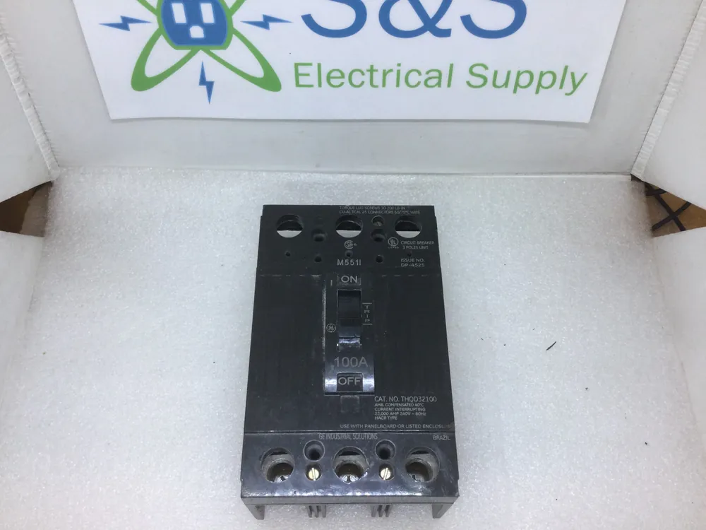 Last Chance General Electric THQD32100 3 Pole 100A 240V 22KAIC Type THQD Circuit Breaker