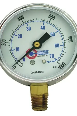 COILHOSE PNEUMATICS GH193000 1/4" Bottom (LM) Connection, 0-3,000 PSI Pressure Range, Glass Lens Pressure Gauge Budget