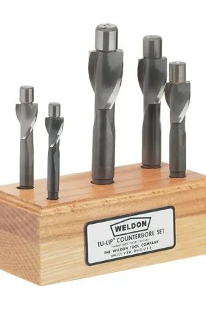Reduced Price WELDON 99022 13/32", 1/2", 19/32", 11/16", 25/32" 1/64" Oversize Pilot, 5 PC. High Speed Steel Solid Integral Pilot Type Counterbore Sets