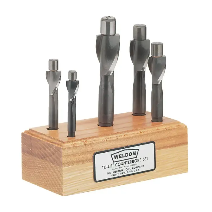 Reduced Price WELDON 99022 13/32", 1/2", 19/32", 11/16", 25/32" 1/64" Oversize Pilot, 5 PC. High Speed Steel Solid Integral Pilot Type Counterbore Sets