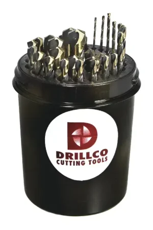 Big Sale DRILLCO 350NW29 1/16" to 1/2" by 64ths Size, 135°, High Speed Steel Mechanics Length Drill Set