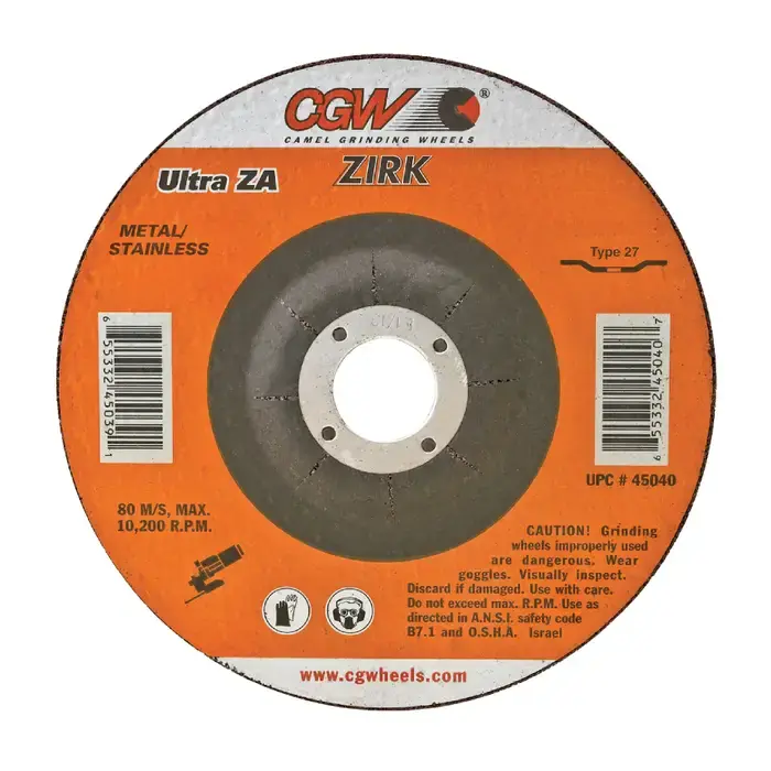 CGW ABRASIVES 35659 9" Diameter Zirconia Aluminum Oxide Bonded Deburring Cut-Off Wheel - 5/8"-11 Hole Size, 1/4" Wheel Thickness, Type 27 Premium