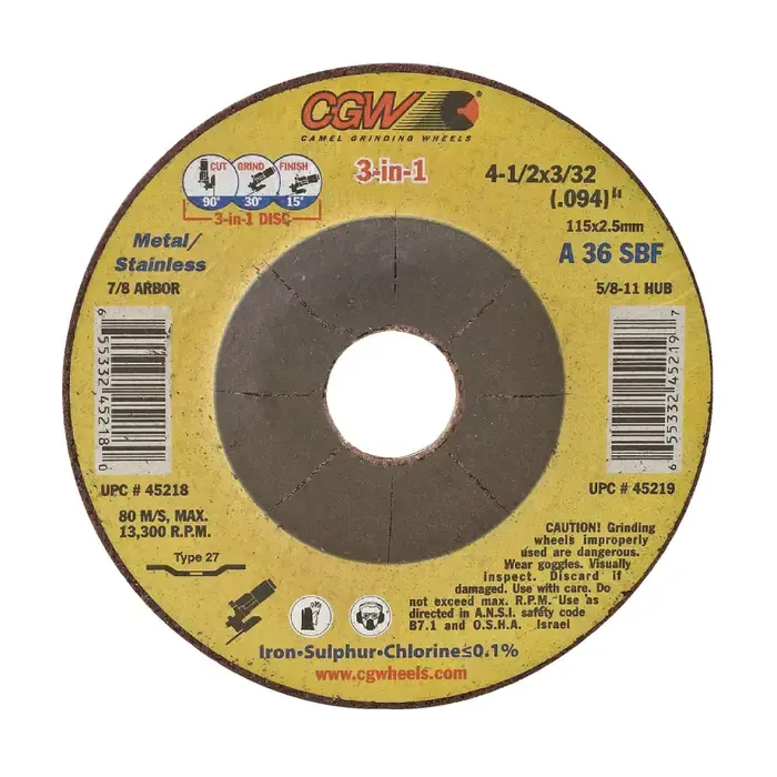 Next Day Delivery CGW ABRASIVES 45222 6" Diameter Aluminum Oxide Bonded Deburring Cut-Off Wheel - 7/8" Hole Size, 47/50" Wheel Thickness, A36S