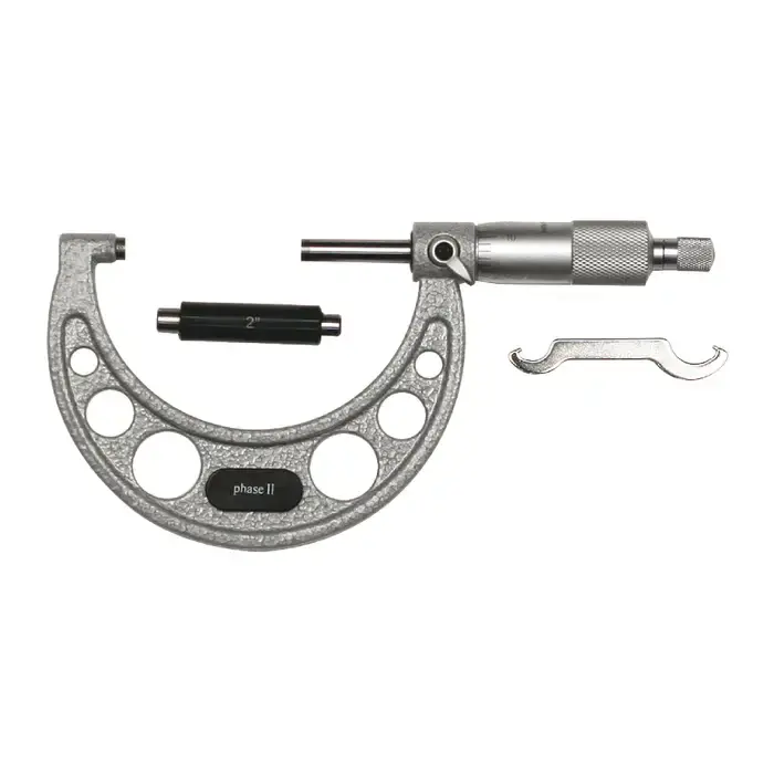 Best Price PHASE II 107-003 2 - 3" (50 - 75mm) Range, .0001" Graduation Flat End Spindle Outside Micrometer