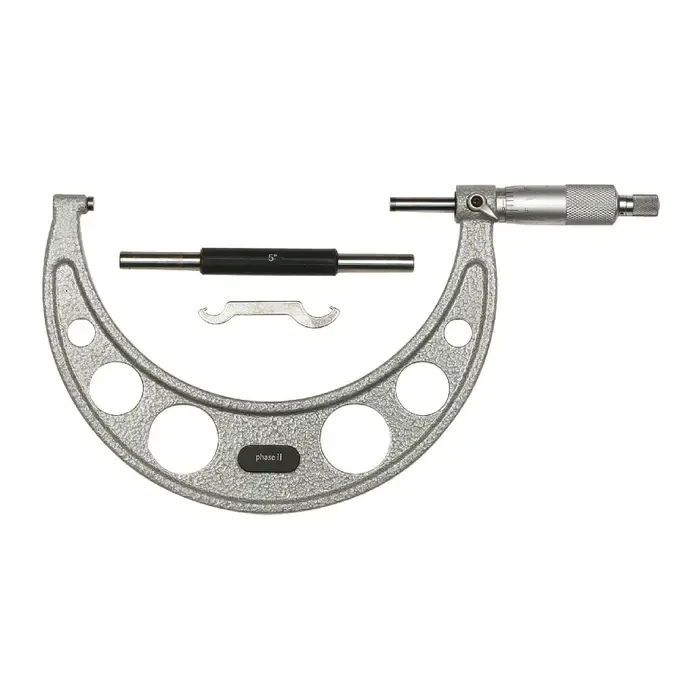 PHASE II 107-006 5 - 6" (125 - 150mm) Range, .0001" Graduation Flat End Spindle Outside Micrometer Top Rated