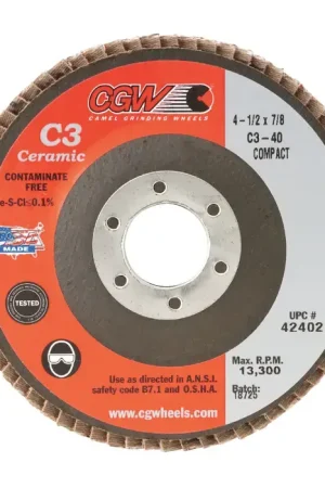 Budget CGW ABRASIVES 42402 40 Grit 4-1/2" Diameter Abrasive Flap Disc - Type 27, 7/8" Arbor Hole Diameter