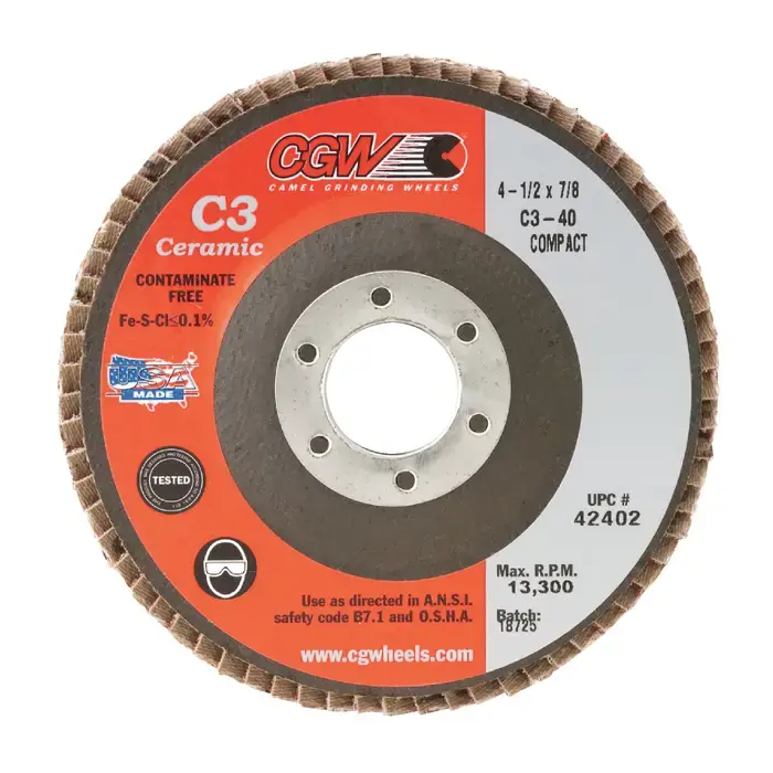 Budget CGW ABRASIVES 42402 40 Grit 4-1/2" Diameter Abrasive Flap Disc - Type 27, 7/8" Arbor Hole Diameter