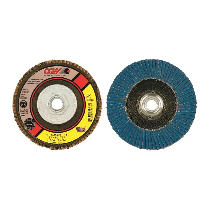 CGW ABRASIVES 31174 60 Grit 4-1/2" Diameter Abrasive Flap Disc - Type 27, 5/8"-11 Arbor Hole Diameter Express Delivery