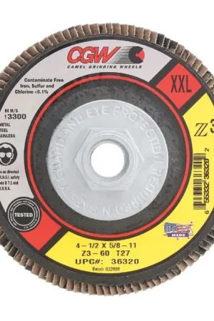 Free Returns CGW ABRASIVES 36316 40 Grit 4-1/2" Diameter Abrasive Flap Disc - Type 27, 7/8" Arbor Hole Diameter