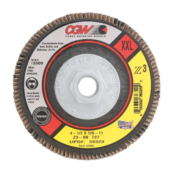 CGW ABRASIVES 36320 60 Grit 4-1/2" Diameter Abrasive Flap Disc - Type 27, 5/8"-11 Arbor Hole Diameter Instant Buy