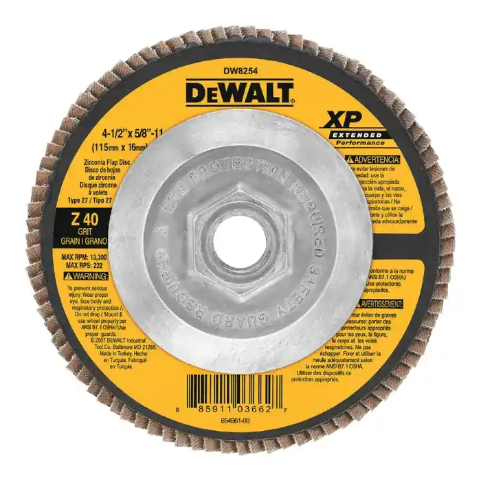 Reduced Price DEWALT DW8254 40 Grit 4-1/2" Diameter Abrasive Flap Disc - Type 27, 5/8"-11 Arbor Hole Diameter