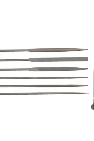 GENERAL TOOL 707476 7 Piece 8" Swiss Pattern Needle File Set - Swiss Pattern, With Handle, Black Oxide Must Have