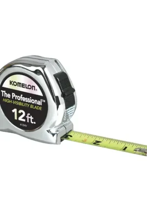Final Sale KOMELON 412HV 12‘ x 5/8" Blade Size, Inch Reads, Chrome Case, Manual Measuring Tape