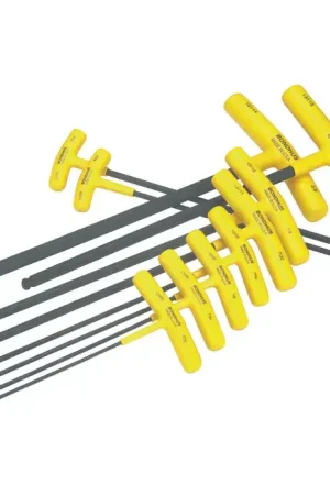 Certified BONDHUS BTX10 3/32" - 3/8" Size, Assorted Long Arm Length, Black Oxide Finish T Handle Hex Key
