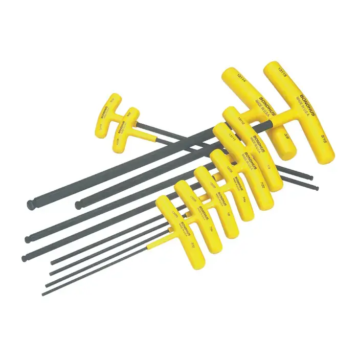 Certified BONDHUS BTX10 3/32" - 3/8" Size, Assorted Long Arm Length, Black Oxide Finish T Handle Hex Key