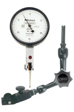NOGA & MITUTOYO NF-40210 Noga FlexHolder & Mitutoyo White Face Test Indicator Includes, .0005" Graduation, .030" Range, 0-15-0 Reading Indicator & Holder Set Bargain
