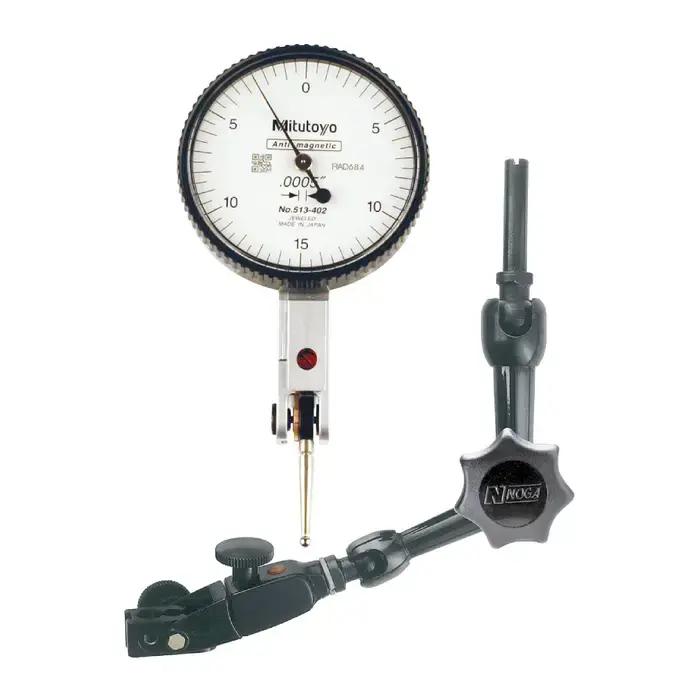 NOGA & MITUTOYO NF-40210 Noga FlexHolder & Mitutoyo White Face Test Indicator Includes, .0005" Graduation, .030" Range, 0-15-0 Reading Indicator & Holder Set Bargain