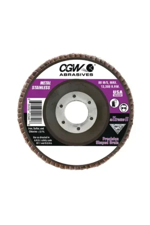 One Day Deal CGW ABRASIVES 43841 40 Grit 4-1/2" Diameter Abrasive Flap Disc - Type 27, 5/8"-11 Arbor Hole Diameter